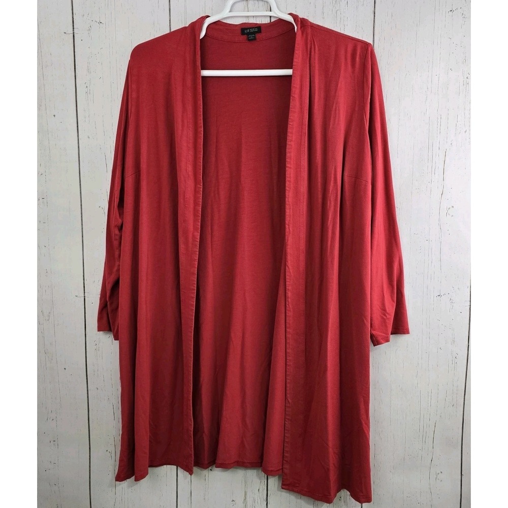 J Jill Weaver Collection Women 1X Red Open Front Duster Cardigan Accent Buttons